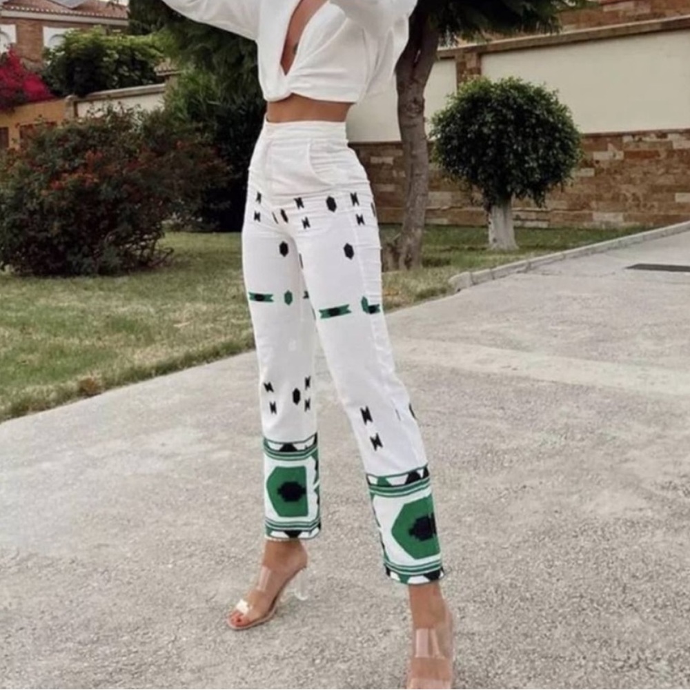 Zara Embroidered Linen Blend Pants